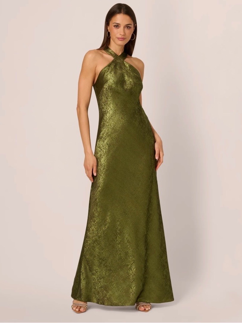 Adrianna Papell - Nwt, Mermaid Gown With Halter Neckline In Dark Olive, Size 6